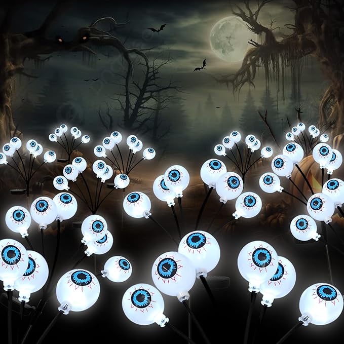LEWIS&WAYNE Solar Halloween Pathway Lights 3 Pack Eyeball Stake Lights Outdoor 2 Modes Cool White LEDs for Garden Yard Patio
