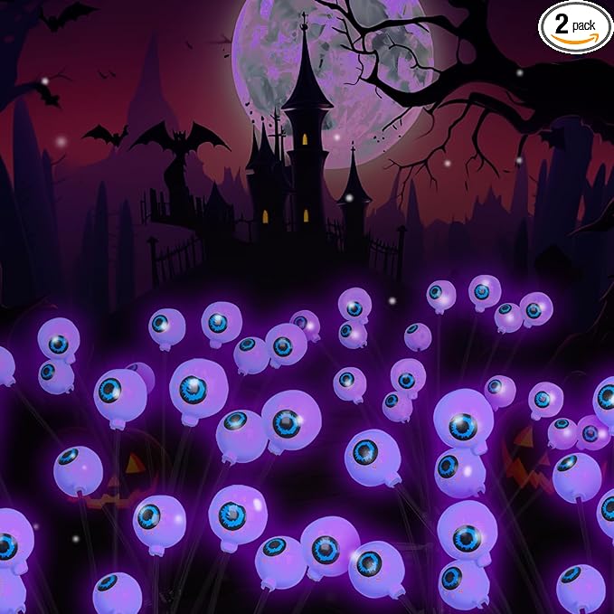 2 Packs 16 LED Halloween Purple Eyeball Decorations Light, Solar Powered Eyeball Waterproof Pathway Lights, Swaying | Lumora
