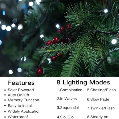 Joomer Solar Christmas Lights Outdoor, 2 Pack Total 144FT 400 LED 8 Modes Waterproof Solar Christmas Lights for Christmas Decoration (White)