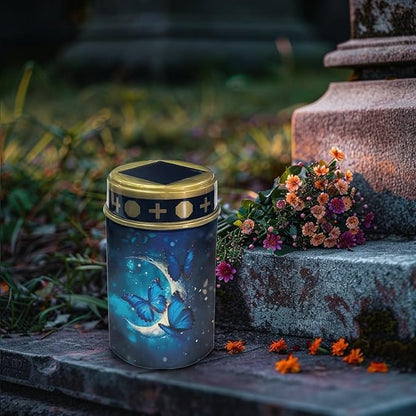 Solar Garden Lights Outdoor Blue Butterflies and Moon Solar Lights Outdoor Solar Lights for Garden Yard Patio Lawn Outdoor Decor, Gifts for Dad,Mother,Grandma