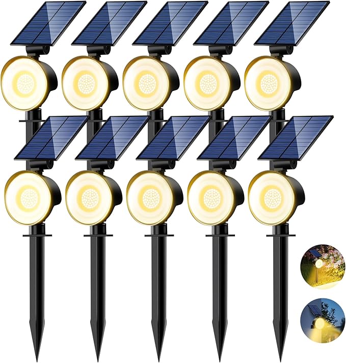 nipify 10 Pack Solar Spot Lights Outdoor Waterproof with 3 Modes, Solar Spotlight Light for Outside Yard Landscape | Lumora