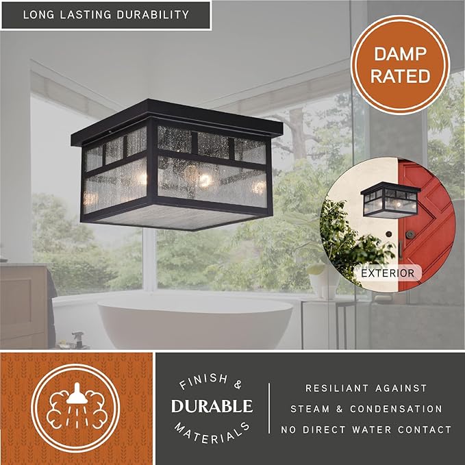 VAXCEL Mission Bronze Square Outdoor Flush Mount Ceiling Light Clear Glass | Lumora