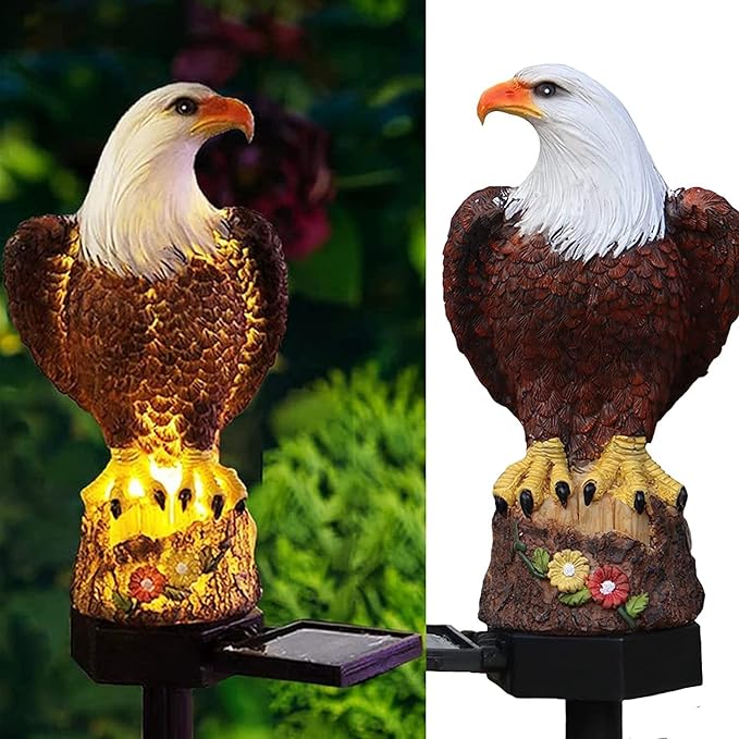 Solar Garden Light Solar Lights Decorative Resin Bald Eagle Figurine Dusk Dawn Solar Yard Light Animal Solar Stake Light Outdoor Decorative