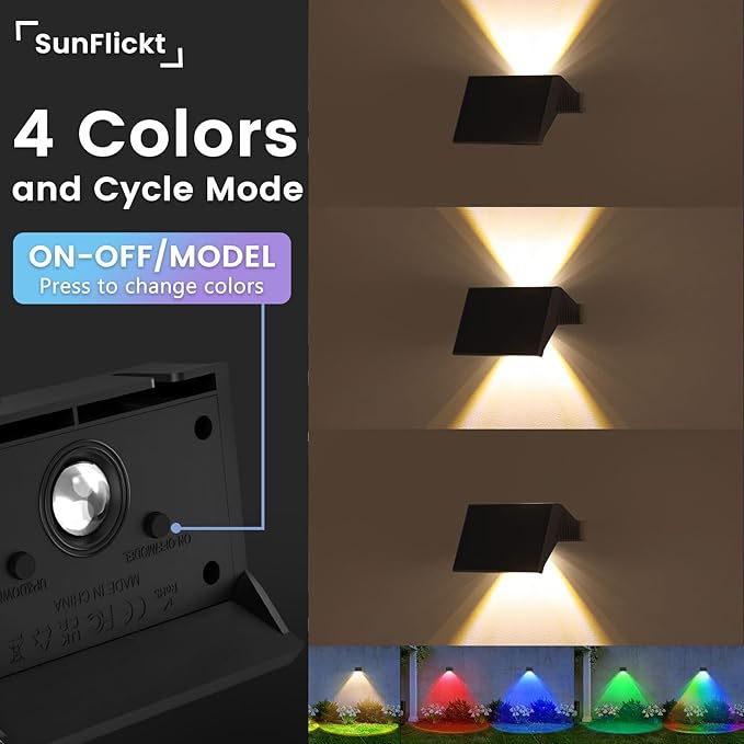 Solar Fence Lights Outdoor, 20-Pack Fence Lights Solar Powered with Up/Down Buttons, IP67 Waterproof for Outside, 120LM Auto Dusk to Dawn for Wall/Patio/Yard/Railing/Deck/Pathway (White & RGB)