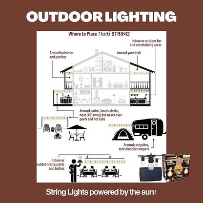 Norb Solar String Lights Outdoor 35FT – NorbSOLAR Weatherproof LED Patio Lights with Warm Candle-Like Glow, Shatterproof Vintage Bulbs, Solar Powered & Energy-Efficient, Outdoor & Event Use