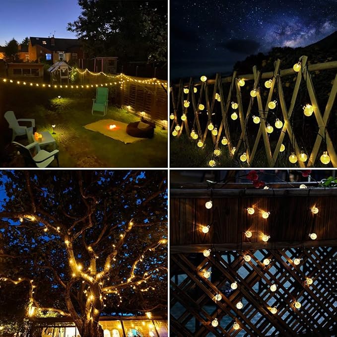 Metaku Solar String Lights Outdoor 23ft 50 LED Globe Lights Solar Powered 8 Modes Auto On/Off Waterproof Decorative Lights for Patio Garden Gazebo Bistro Balcony