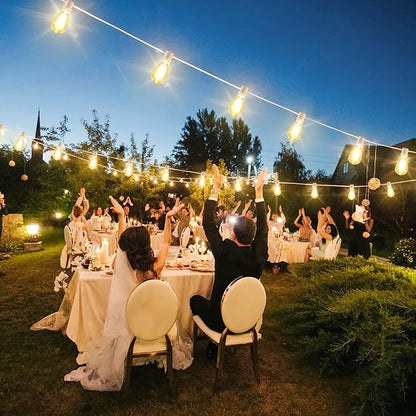 192FT(2x96FT) LED Outdoor String Lights, Linkable Patio Light with 60+3 2700K Waterproof Dimmable Hanging Bulbs for Pergola Cafe Wedding-White