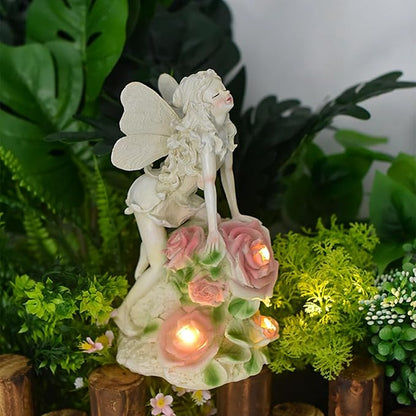 Solar Garden Statues Lights, Flower Fairy Figurine Lights Landscape Light, Resin Angel Figurines for Art Decor, Outdoor Lawn Decor Gifts Garden Figurine for Yard Lawn Patio Balcony (Flower Fairy)