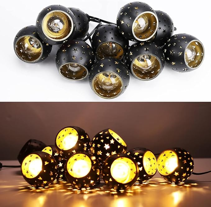 Vigdur Lantern String Lights, Star String Lights Plug in with 10 Clear G40 Bulbs and Star Plastic Lamp Shades, Ramadan Decoration Light for Home Holiday Eid Decorations(9.84FT)
