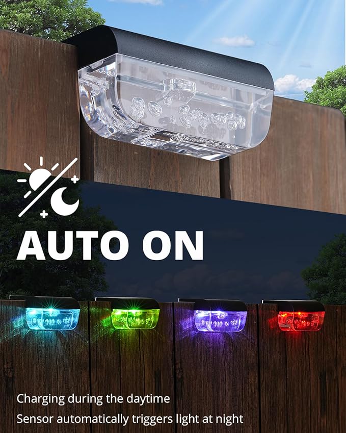 12 Pack Solar Deck Lights, RGB Color Changing Christmas Solar Fence Lights, Waterproof Step - Outdoor Path Light | Lumora