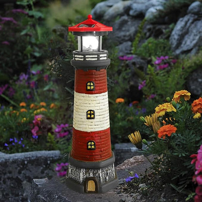 DOITOOL Solar Lighthouse with Rotating LED Lights,15" Tall Waterproof Solar Lighthouse Decoration, Outdoor Lighthouse Lamp Towers Lighthouse Statue, Decorative LED Lamp for Garden Landscape Yard