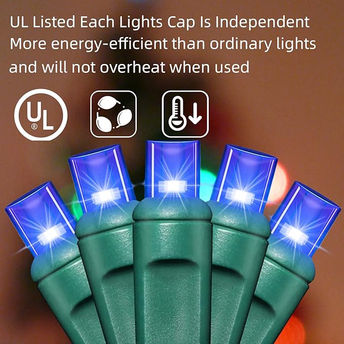 LAMPHOME Blue Christmas Lights Outdoor Waterproof, 200LED (4pk of 50L) Green Wire Fairy Starry String Lights Indoor Plug in,Xmas Decorations for Wedding Party Trees Wreath Yard Garden Party Decor