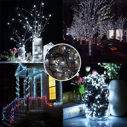 FULLBELL Black and White Christmas Decorations, Black Christmas Lights 33ft 100 LED with Memory Function, 8 Modes Gothic String Lights for Tree, Goth Home, Indoor Outdoor