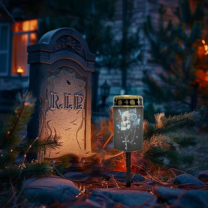 Skull Cross Solar Garden Stake Lights Solar Lights Outdoor Garden for Cemetery Grave Decorations, Memorial Gift, Christmas Yard Art, Sympathy Gifts