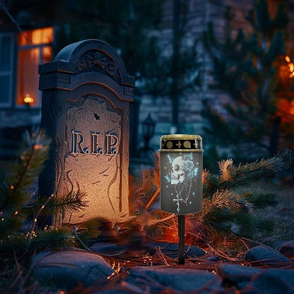 Skull Cross Solar Garden Stake Lights Solar Lights Outdoor Garden for Cemetery Grave Decorations, Memorial Gift, Christmas Yard Art, Sympathy Gifts