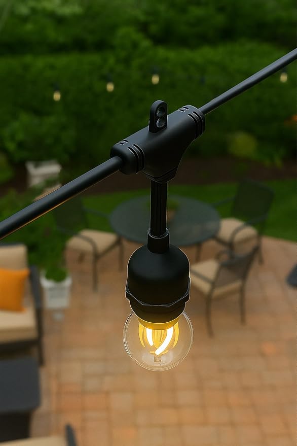 Outdoor Commercial Shatterproof LED String Light – 6 Bulbs, Plug-in, Weather-Resistant, Warm White, Energy-Efficient (12FT)