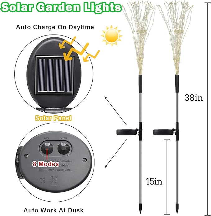 ITICdecor Solar Garden Lights Solar Firework Lights Upgraded 2Pack 120 LED Landscape Starburst Stake Fairy Light Outdoor Waterproof with 8 Modes for Garden Yard Flowerbed Pathway Decor