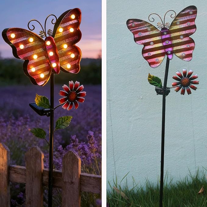 Solar Garden Stake Lights, , Waterproof Outdoor Butterfly Lights Gifts for Women Mum and Metal Bird Decorative LED Lanterns for Yard, Patio (Butterfly)