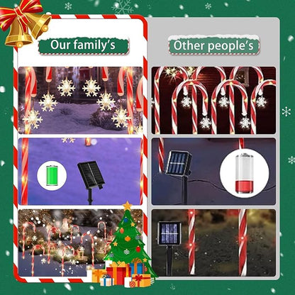 Solar Christmas Lights Outdoor Decorations, 10 Pack Solar Christmas Candy Cane Lights with Snowflake, Outdoor Waterproof Pathway Lights for Patio, Garden, Yard, Street, Park, Holiday