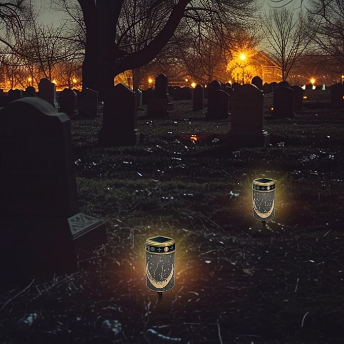 HUGS IDEA Moon Cat Solar Grave Lights Cemetery Decor Waterproof Solar-Powered Lanterns for Gardens, Patios & All | Lumora