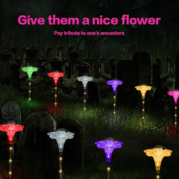 Upgraded Solar Garden Light Outside Decorations,Set of 6PCS Multicolor Optical Fiber Bigger Lily Flowers Light Outdoor Waterproof Solar Flowers Lights for Xmas Housewarming Gifts Decor