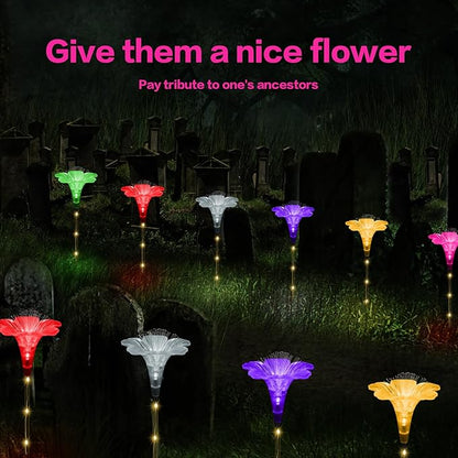 Upgraded Solar Garden Light Outside Decorations,Set of 6PCS Multicolor Optical Fiber Bigger Lily Flowers Light Outdoor Waterproof Solar Flowers Lights for Xmas Housewarming Gifts Decor