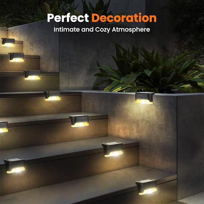 Solar Deck Lights, 16 Pack LED Waterproof Outdoor Lights for Stairs, Steps, Fence, Railing, Pathway (16)