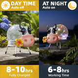 Solar Lights Outdoor Dairy Cow Decor with Crackle Glass Globe Lights - Cute Metal Cow Decor - Garden Figurine Light | Lumora