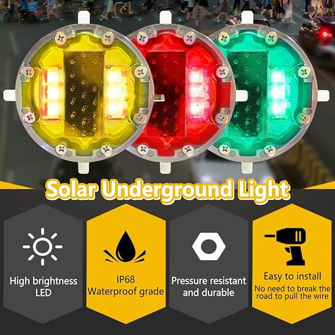 Solar Traffic Lights, Road Signs Underground Light, IP68 Waterproof Outdoor Warning Light, Sidewalk Marker Traffic | Lumora