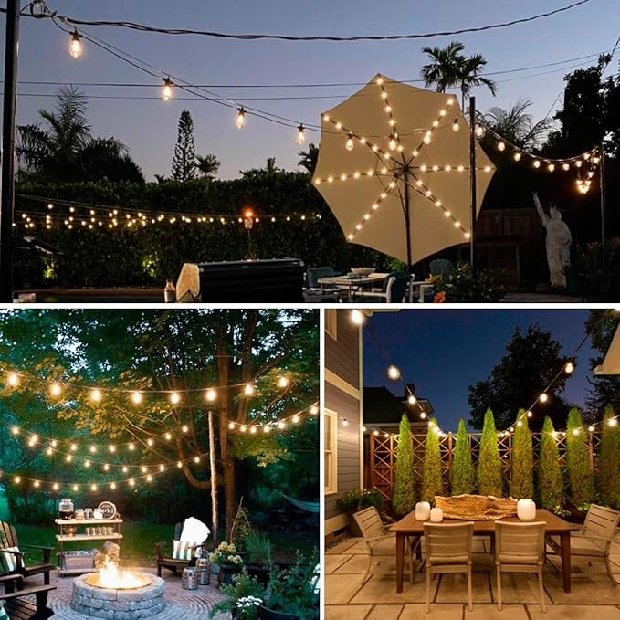 LED Outdoor String Lights 100FT Patio Lights with 33 Shatterproof S14 Vintage Edison Bulbs, Outside Hanging Light | Lumora