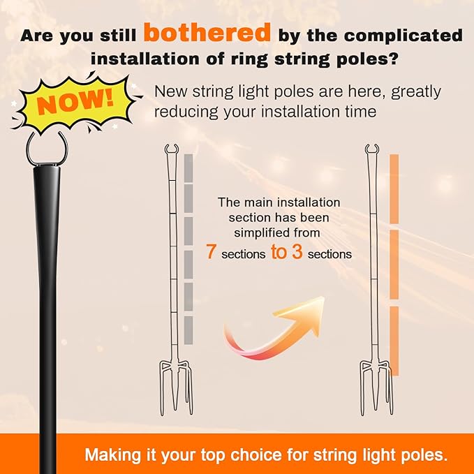 4 Pack 10Ft String Light Poles, Metal Poles with Fork for Outside Lights,Outdoor Metal Light Stand with Fence | Lumora