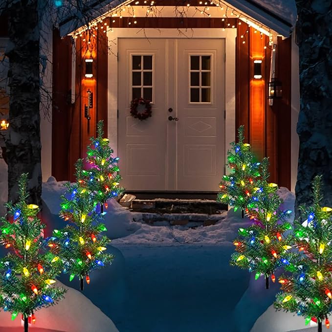 Upgraded 4-Pack Solar Christmas Garden Stake Lights, Decorative Xmas Tree Solar Christmas Yard Stake Outdoor | Lumora