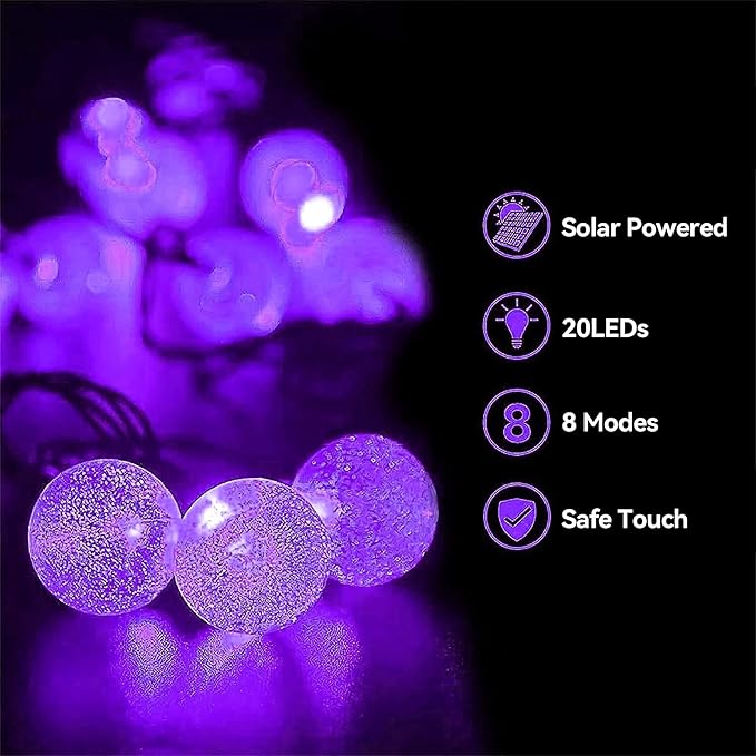 20 LED Decorations Crystal Globe Solar String Outdoor Lights with 8 Lighting Modes Waterproof Solar Powered Patio | Lumora