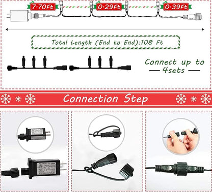 Christmas Lights Outdoor - 108FT 300 LED with 8 Modes, End-to-End Plug, UL Certified, Waterproof Fairy String Lights for Xmas Tree Decorations Garden Party (Cool White)