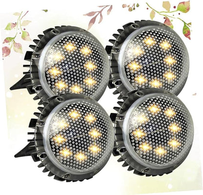 4pcs Solar-Powered LED Outdoor Ground Lights for Garden and Lawn, Warm White Disc In-ground Landscape Lighting, Weather-Resistant Solar Pathway Lamps for Driveway and Yard