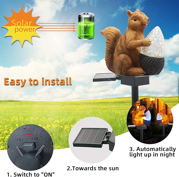 Upgraded Solar Garden Lights, Outdoor Decor - Solar Squirrel Stake Lights, Colorful LED, IP65 Waterproof, for Yard, Patio, Garden, Lawn Decoration