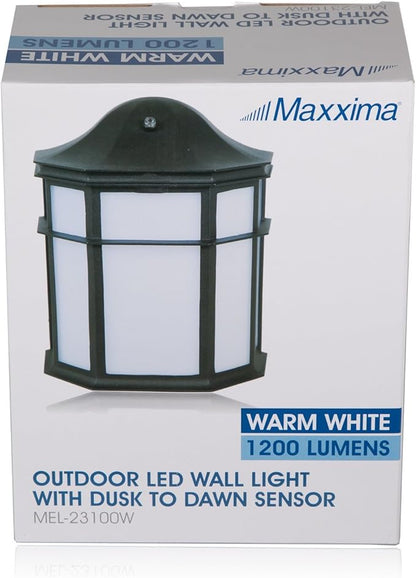 Maxxima Black Aluminum Outdoor LED Wall Pack Light - Featuring Automatic Dusk to Dawn Photocell Sensor, 1200 Lumens, 3000K Warm White, Decorative Sconce Lighting for Porch or Patio