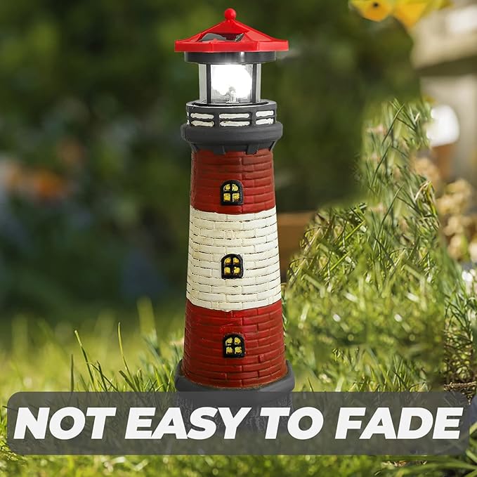Solar Rotating Lighthouse Outdoor Lantern Garden Decor Resin Street Light - Red