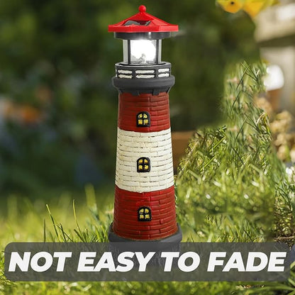 Solar Rotating Lighthouse Outdoor Lantern Garden Decor Resin Street Light - Red