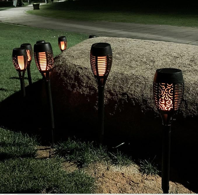 Solar Outside Torch Lights, Outdoor LED Flickering Flame for Garden Decor - 6 Pack, Waterpoorf Landscape Auto On Off Solar Powered Lights for Patio Lawn Yard Driveway Pathway