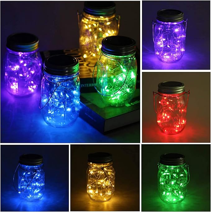 ANGMLN Solar Mason Jar Lights Lids, 10 Pack 30 LED Solar Fairy Lights for Regular Mouth Mason Jars, Outdoor Hanging Jar for Garden Yard Decor, Wedding Christmas Gifts (Jars Not Included), 5 Colors
