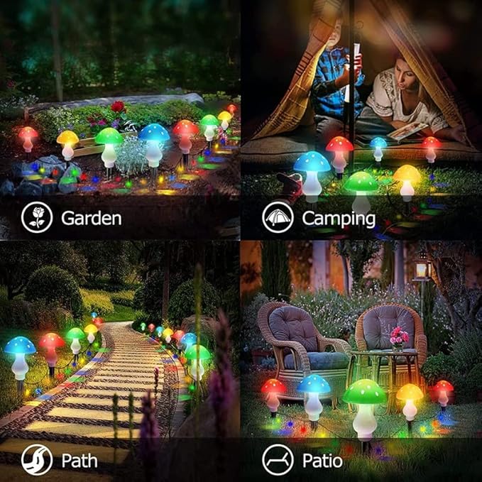 A Set of 12 PCS （Multicolor） New Upgraded Waterproof Solar Mushroom Lights Outdoor Decor,LED Fairy Lights, for Garden Lawn Flower Bed Channel Easter Pathway Halloween Xmas Decorations