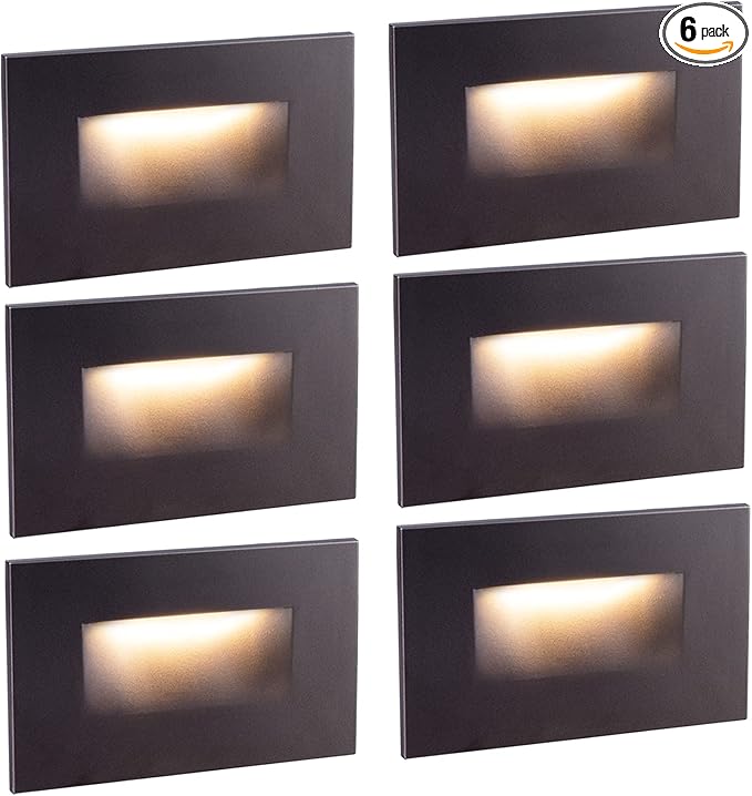 Step Lights Outdoor 6 Pack Classic, 120V 3CCT Selectable Stair Lights Indoor, Waterproof LED Deck Decor Hardwired Dimmable, Brown Finish Aluminum Outdoor Lighting, ETL Wet Rated