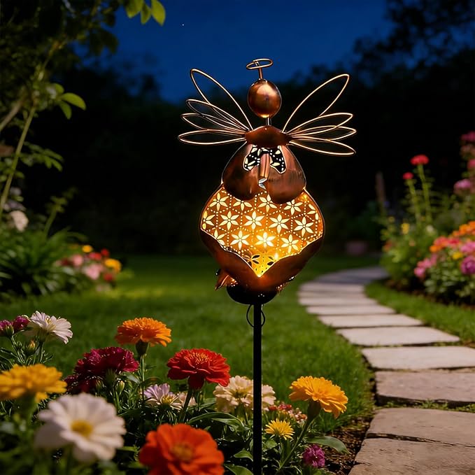 VEEKI Solar Garden Lights, Metal Solar Angel Garden Stake Lights Outdoor Waterproof, Angel Decor Solar Lights for Cemetery Grave Yard Patio Path, Sympathy Memorial Gift for Lost Love One