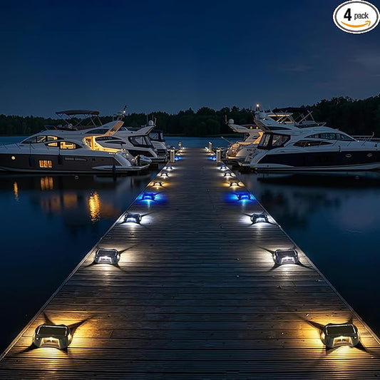 AGPTEK 5 in 1 Solar Driveway Lights Outdoor with Ground Spikes, IP67 Waterproof Solar Lights with 5 Modes (Blue/White/Warm/Mixed/Flashing) for Deck, Stairs, Pathway, Garden, Patio(Rectangle, 4 Pack)