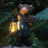 Solar Garden Statues -Highland Cow Lantern Outdoor Handmade Resin Statue with LED Light, and Welcome Holder for | Lumora