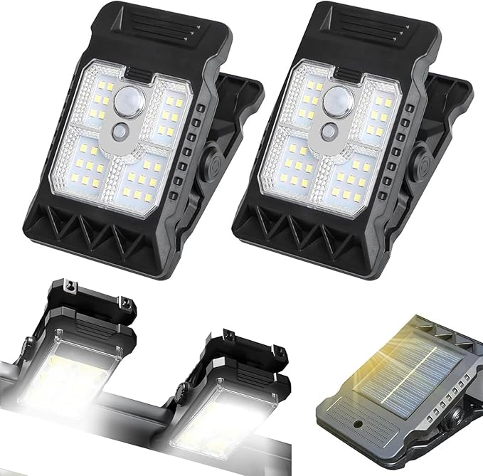 Solar Clip Light With Motion Sensor, 2026 new Clamp On Solar Lights For Camping Adjustable Clip On Led Light For Garden Multifunctional Clip Lamp For Garage, Emergency Led Light For Home (2PCS)