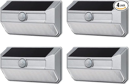 Home Zone Mesh Linkable Series 4-Pack Solar SMD LED Security Wall Pack Light, 800LM, Auto-Linking, 120°x26 ft Motion Detection, 3000K Warm White, Customizable 4-Channel Settings, Silver