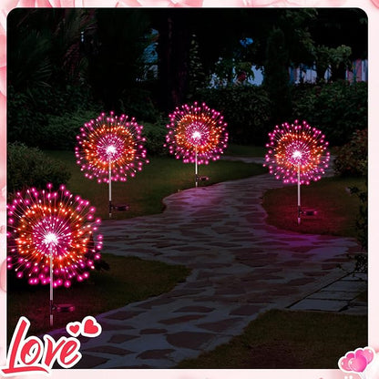 6 Pcs Valentine's Day Solar Firework Lights Solar Lights Outdoor Garden 120 LED 8 Modes Waterproof LED Sparkler Outdoor for Valentines Patio Yard Pathway Walkway (Valentine's Day Color)