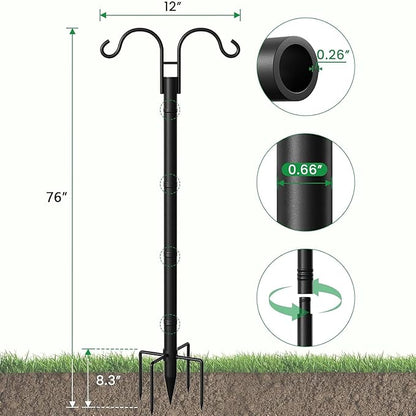 BEAU JARDIN Double Shepherds Hooks for Outdoor 76”2 Pack + 8 Pack Solar Pathway Lights